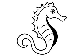 seahorse silhouette line art vector illustration with a white background