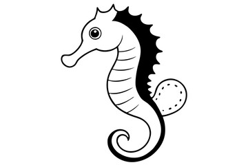 seahorse silhouette line art vector illustration with a white background