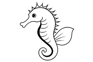 seahorse silhouette line art vector illustration with a white background