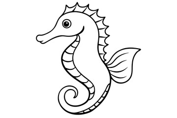 seahorse silhouette line art vector illustration with a white background