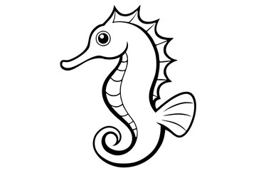 seahorse silhouette line art vector illustration with a white background