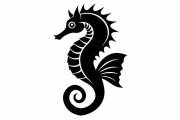 seahorse silhouette line art vector illustration with a white background