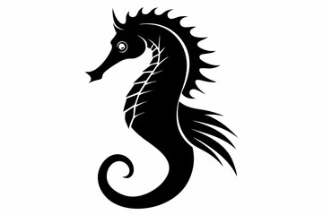 Obraz premium seahorse silhouette line art vector illustration with a white background