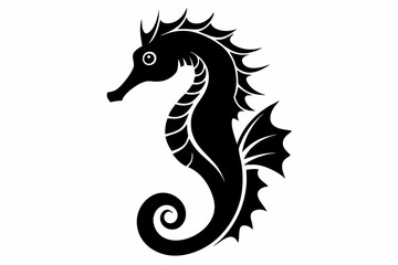 seahorse silhouette line art vector illustration with a white background
