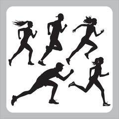Silhouettes of athletes playing sports and running in action