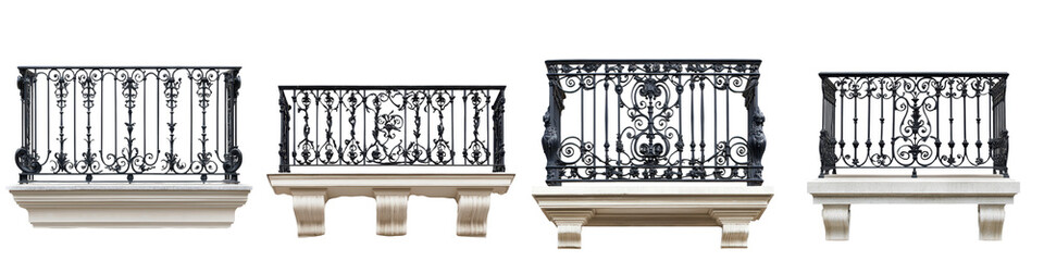 Ornate wrought-iron balconies on a historic building facade. © Naruedetch