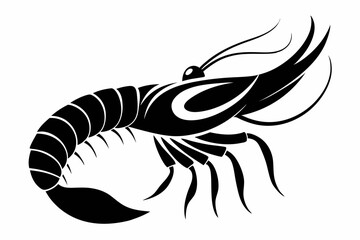 shrimp silhouette line art vector illustration with a white background
