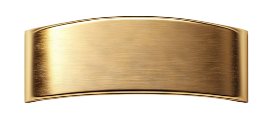 Golden curved nameplate with blank surface, isolated on transparent cutout background