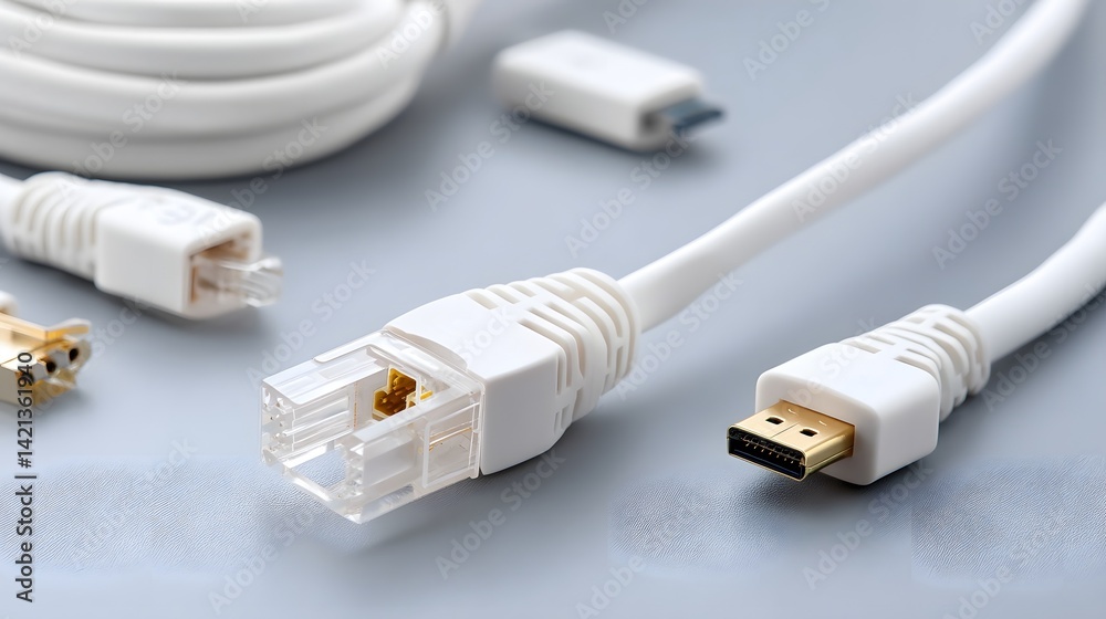 Fototapete a close up view of a flat lan cable with a compact low profile connector designed for efficient and 