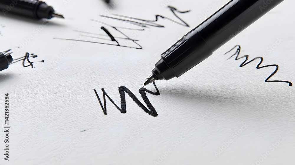 Poster A black permanent marker with a fine tip lying diagonally on a clean white background