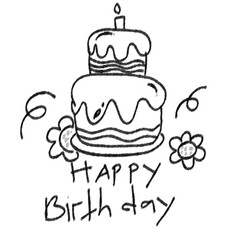 Hand drawn doodle Happy Birthday set. Outline symbols of Party. Cake, gift boxes, party hat, garlands, balloons