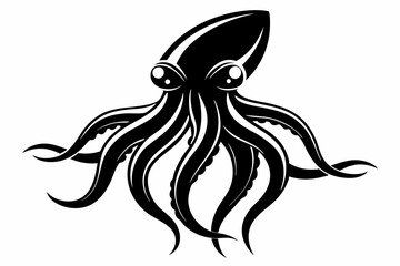 squid silhouette line art vector illustration with a white background