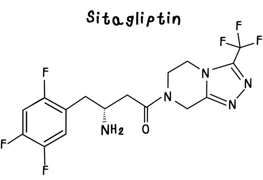 chemical structure of Sitagliptin illustration on transparency background