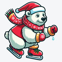 Bear vector polar bear Christmas Santa Claus Xmas scarf icon logo ice skating ski cartoon character illustration 
