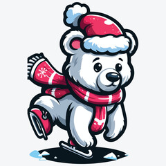 Bear vector polar bear Christmas Santa Claus Xmas scarf icon logo ice skating ski cartoon character illustration 