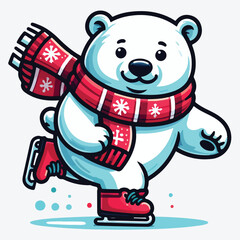 Bear vector polar bear Christmas Santa Claus Xmas scarf icon logo ice skating ski cartoon character illustration 