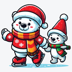 Bear vector polar bear Christmas Santa Claus Xmas scarf icon logo ice skating ski cartoon character illustration 