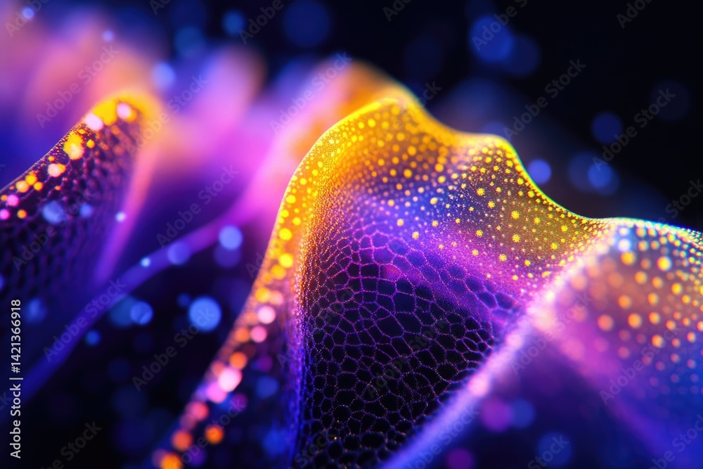 Poster Abstract vibrant wave with glowing particles, dynamic and colorful energy flow.