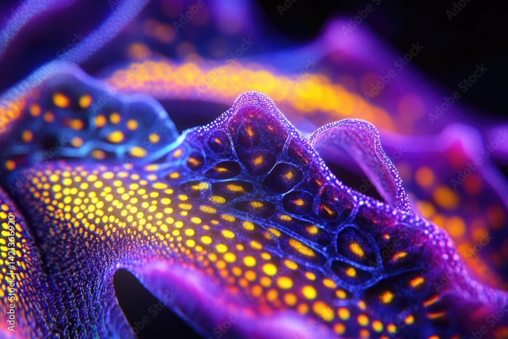 Leinwandbilder abstract vibrant bioluminescent organism with intricate texture and glowing patterns.