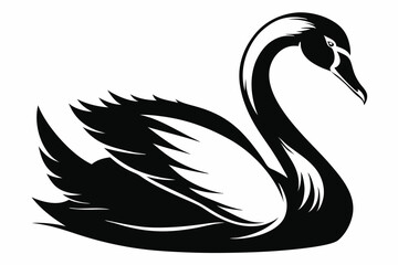 swan silhouette line art vector illustration with a white background