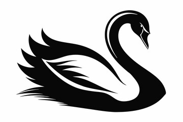 swan silhouette line art vector illustration with a white background