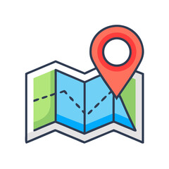 Map with Pin Icon Representing Destination and Location Marker for Travel