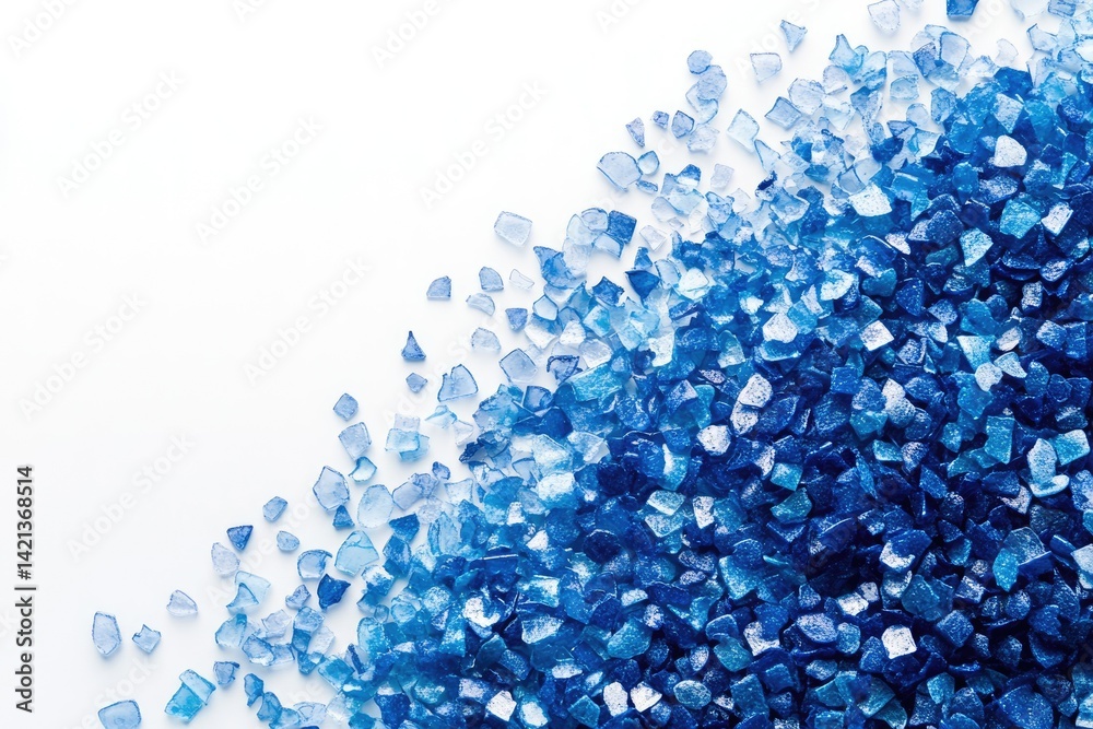 Aufkleber A gradient of blue crystals scattered on a white background, creating a visually appealing and calming image.