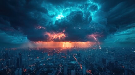 Stormy Cityscape: Electrifying Night in the Metropolis