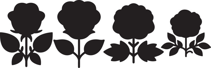 black silhouette of flower set vector illustration.