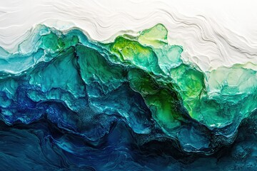 Naklejka premium Abstract ocean wave painting in shades of teal, green, and white. Fluid acrylics create a dynamic, textured seascape.