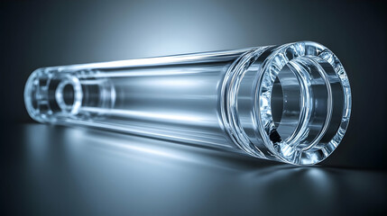 Sleek transparent glass tube casting reflections, minimalist industrial design element