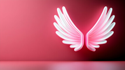 Fototapeta premium Pink Neon Wings on a Wall