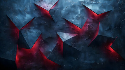 Striking Abstract Geometric Composition on Textured Dark Surface with Red Accents