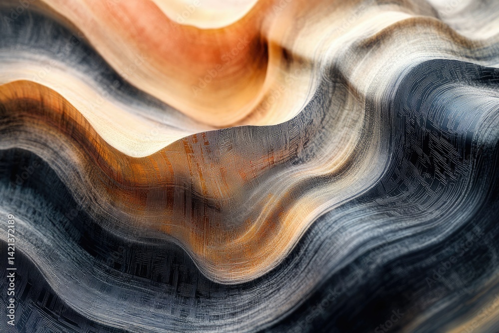 Poster Abstract wavy texture with shades of orange, beige, and dark gray, creating a flowing, undulating pattern.