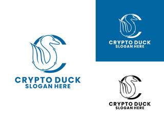 Crypto Duck logo design vector. Duck logo design vector template. Initial letter C with duck and network logo design icon