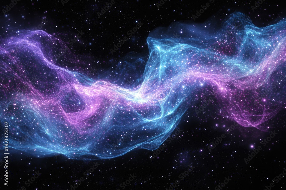 Poster a cosmic river of glowing nebulae flows through a star-studded expanse, creating a vibrant and ether