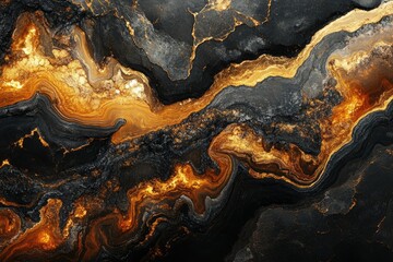 Abstract art depicting swirling black and gold patterns resembling a luxurious marble texture.