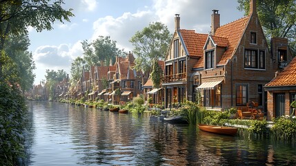 Obraz premium Traditional European canal street side view high resolution photo