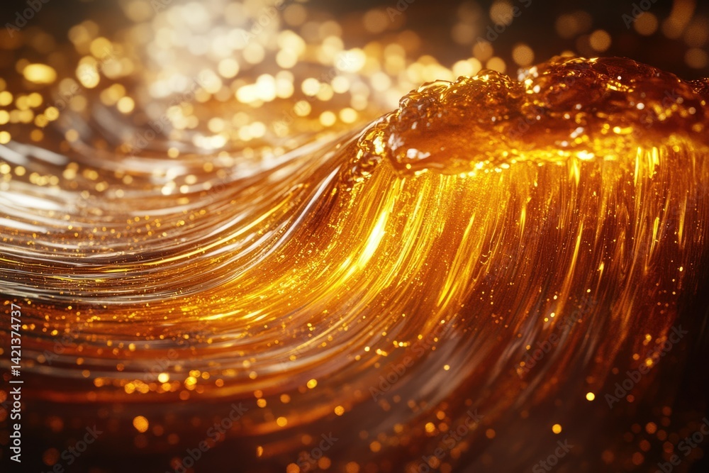 Leinwandbilder A luminous golden wave crests, sparkling with ethereal light and glittering particles, creating a captivating and luxurious visual.