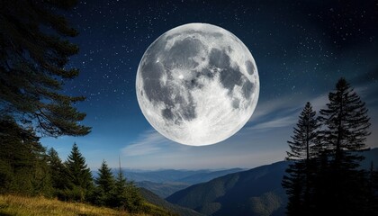 Fototapeta premium Stunning Full Moon in Night Landscape Enchanting Lunar Views