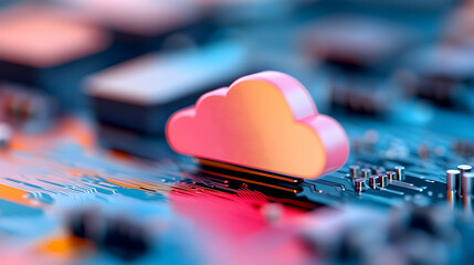 Pink Cloud Computing Symbol on a Circuit Board