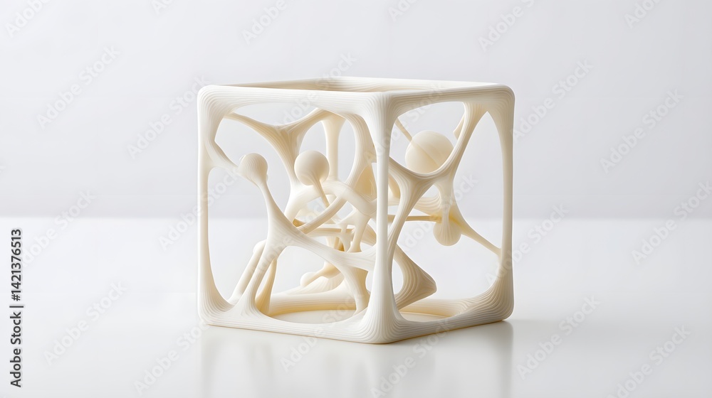 Aufkleber a striking ceramic sculpture featuring an intricate lattice pattern in a minimalist futuristic style