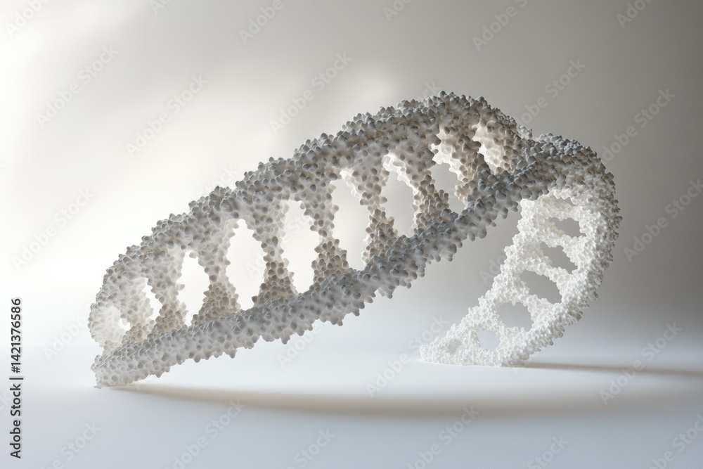 Poster A 3D rendering of a DNA double helix, showcasing its intricate structure and genetic code.
