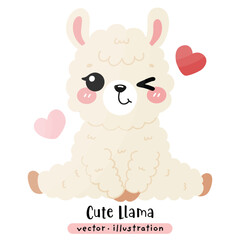 Cute Funny Llama, Alpaca Vector Cartoon illustration