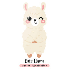Cute Funny Llama, Alpaca Vector Cartoon illustration