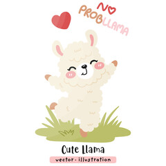 Cute Funny Llama, Alpaca Vector Cartoon illustration