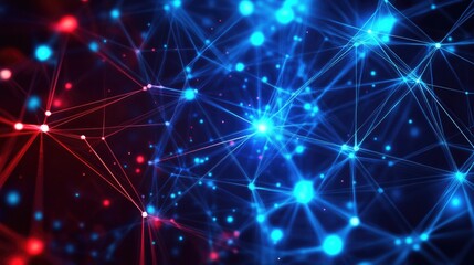 Abstract Network Connection Digital Data Flow Visualization Red and Blue Glowing Nodes Lines