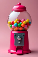 vintage gumball machine filled with colorful round gumballs, isolated on a white background, vibrant colors