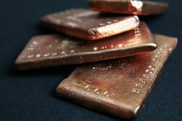 Copper bars precious metal for industry or money investing
