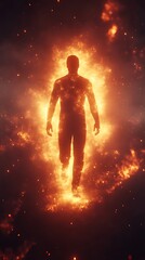 Obraz premium Silhouette figure walking in fiery aura